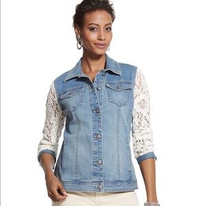 BRAND NEW Chico’s Medium Wash Denim Jacket with Lace Size Large